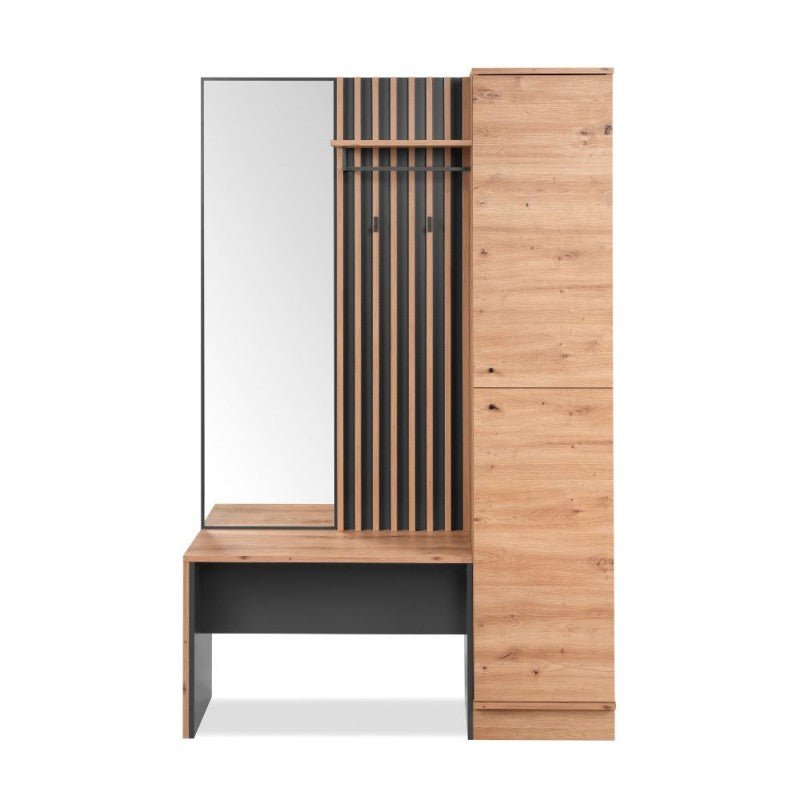 Mobile ingresso appendiabiti "Medan2" cannettato con panca e specchio - MondoViro