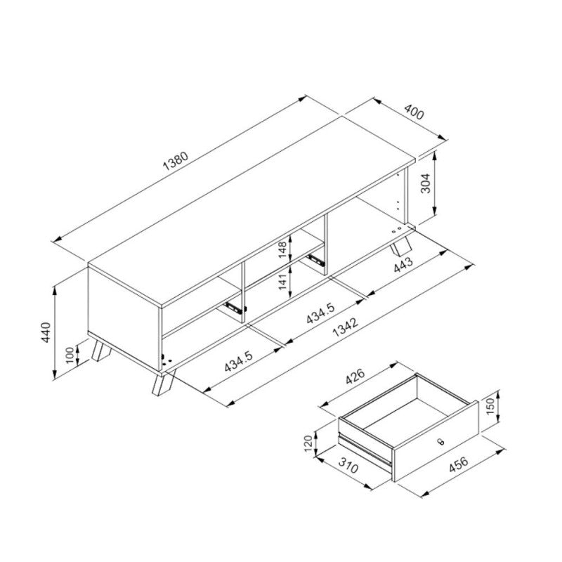 Mobile porta TV "Medan3" moderno 2 cassetti 1 anta rovere cm 138x40 44h - MondoViro
