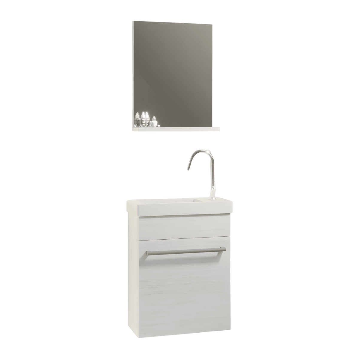 Mobile da bagno sospeso "Kalua" con lavabo in ceramica integrato e specchiera con mensola cm 42x23 105h - MondoViro