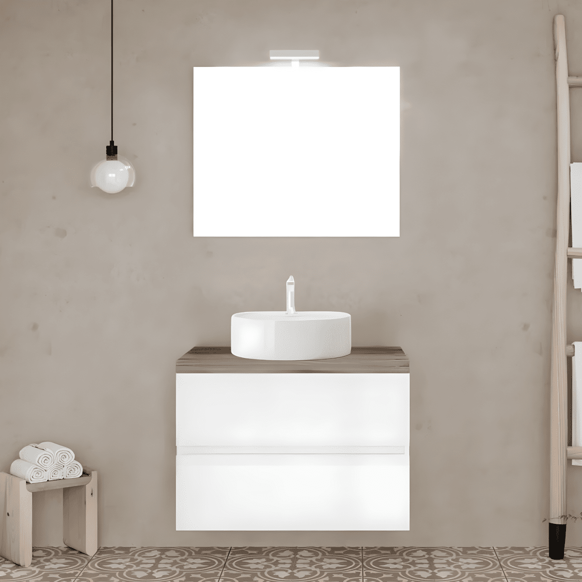 Mobile da bagno sospeso "Tara3" con lavabo da appoggio ovale , top e specchio LED - MondoViro