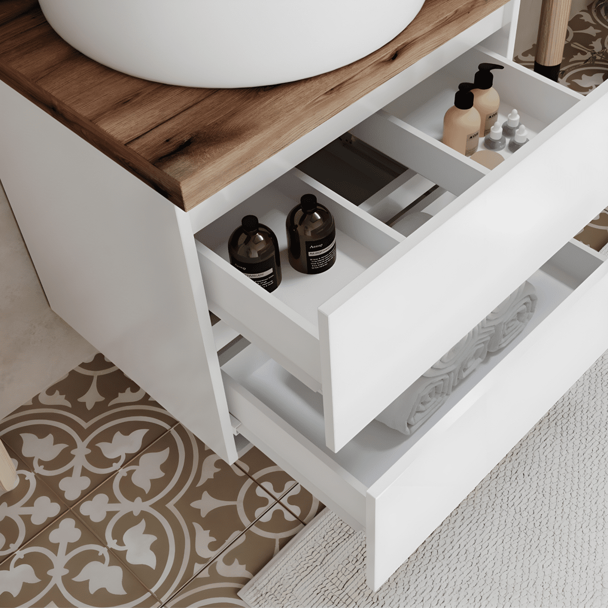 Mobile da bagno sospeso "Tara3" con lavabo da appoggio ovale , top e specchio LED - MondoViro