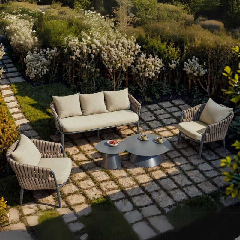 Set salotto da esterno in alluminio verniciato "Simo" con divano doppio tavolino 2 poltrone