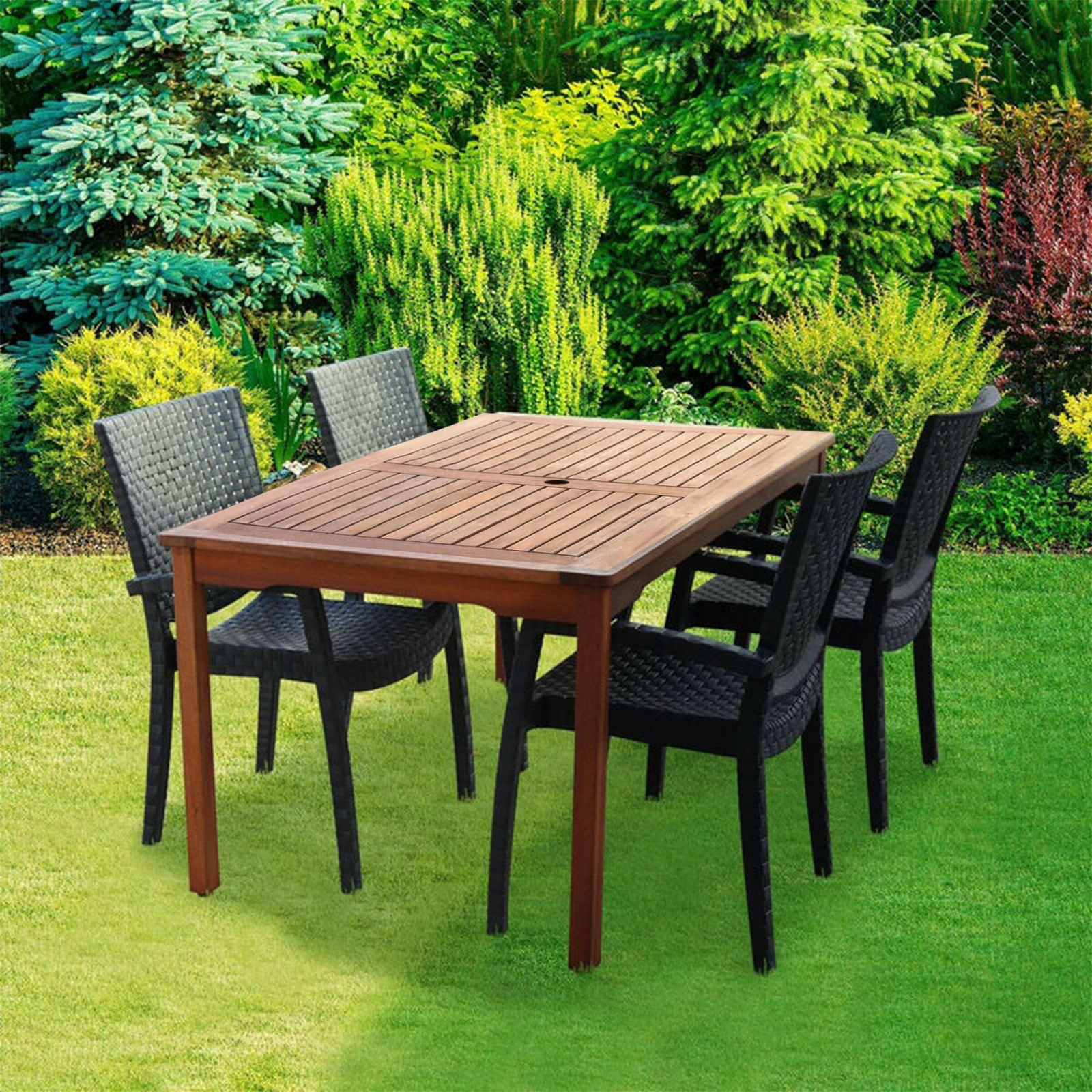 Tavolo da pranzo Royal in legno massello per giardino pieghevole o con foro porta ombrellone