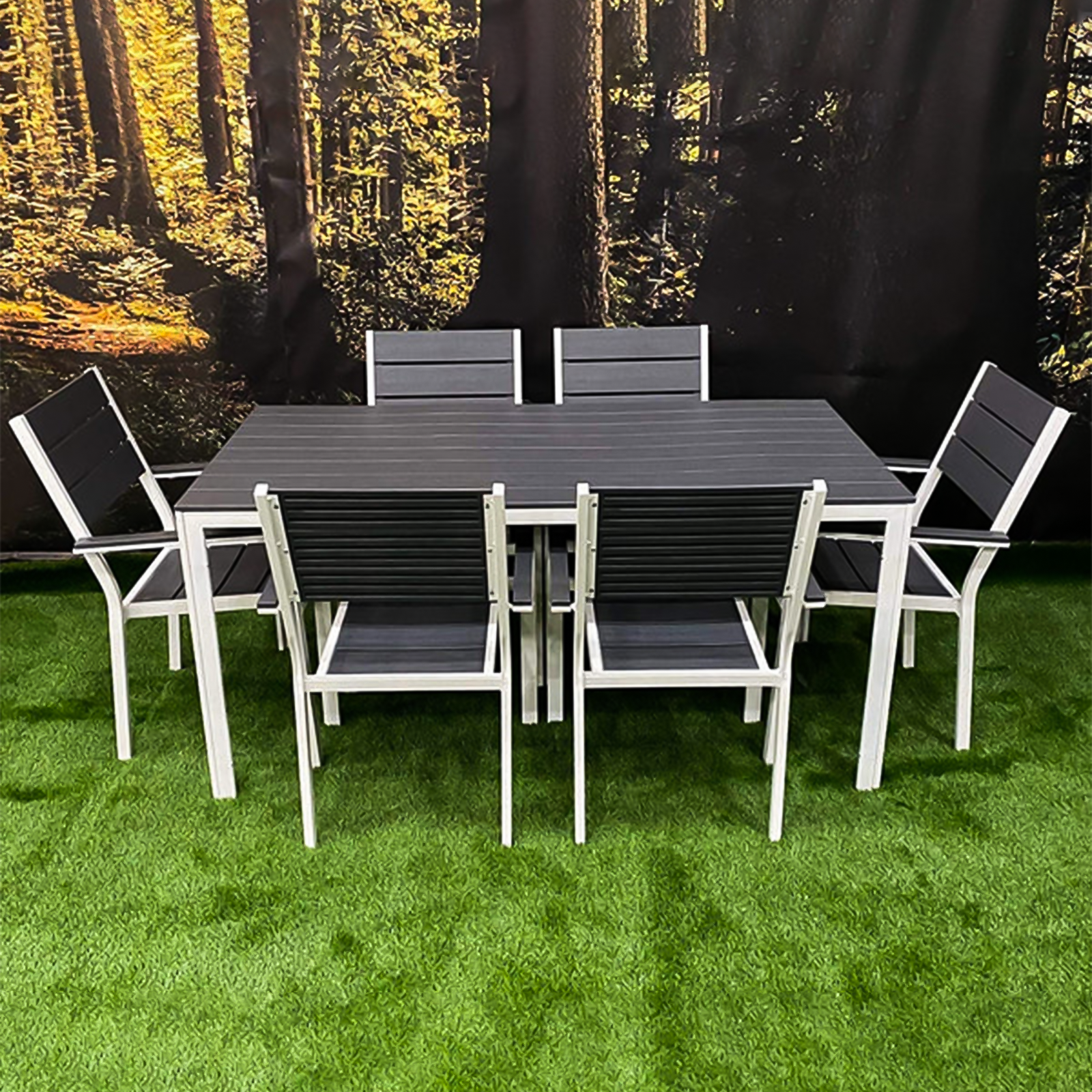 Tavolo da esterno in acciaio rettangolare con doghe effetto legno cm 156x78 h74