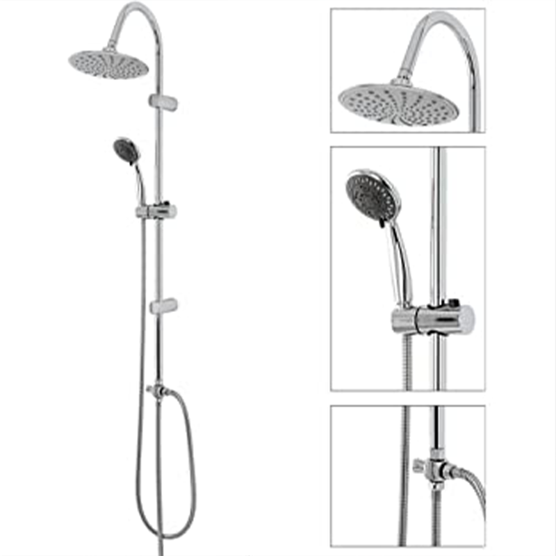 Doccia a colonna con soffione fisso e doccetta monogetto in acciaio per bagno