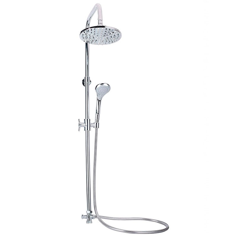 Doccia a colonna con soffione fisso e doccetta monogetto in acciaio per bagno