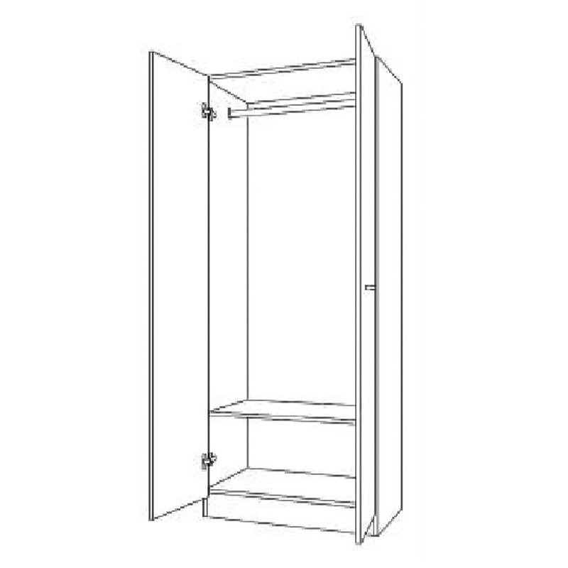 Armadio guardaroba in legno rovere a 2 ante con appendiabiti cm 74x52 h184