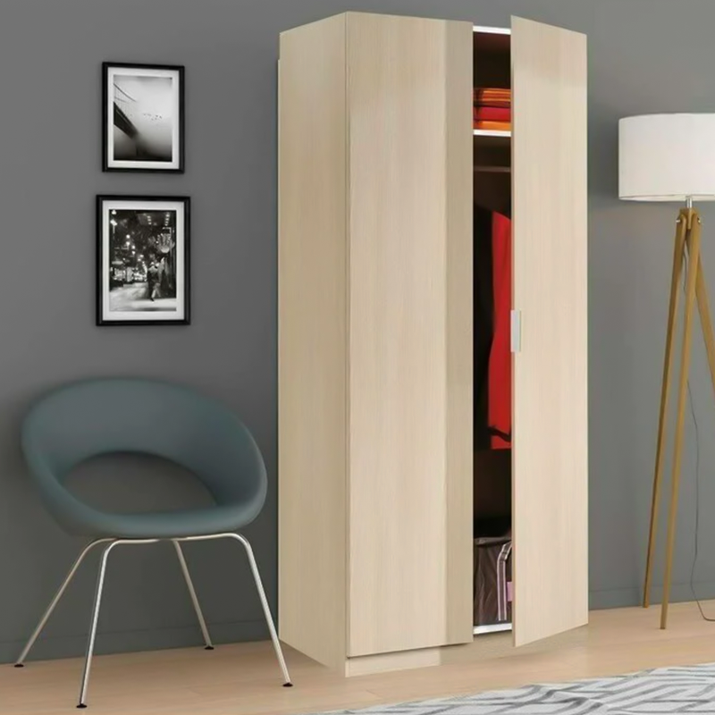 Armadio guardaroba in legno rovere a due ante con appendiabiti cm 81x52 h180