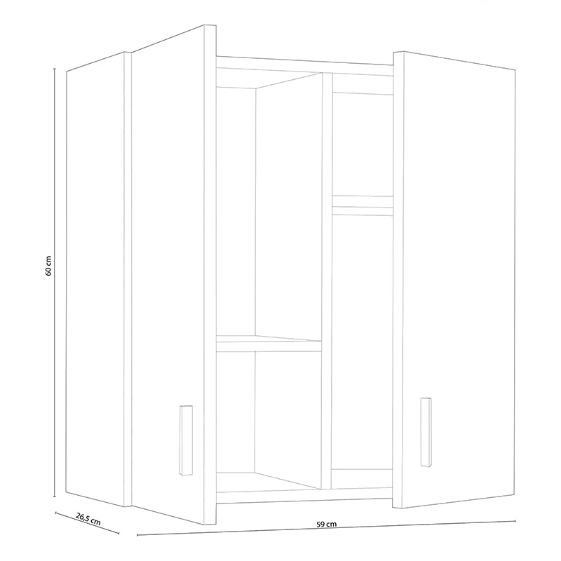Armadio bianco in legno con pensile 2 ante e 2 ripiani l 59 x h 60 cm