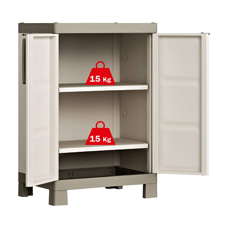 Armadio porta oggetti e scope a 2 ante con ripiani interni e piedini rialzati