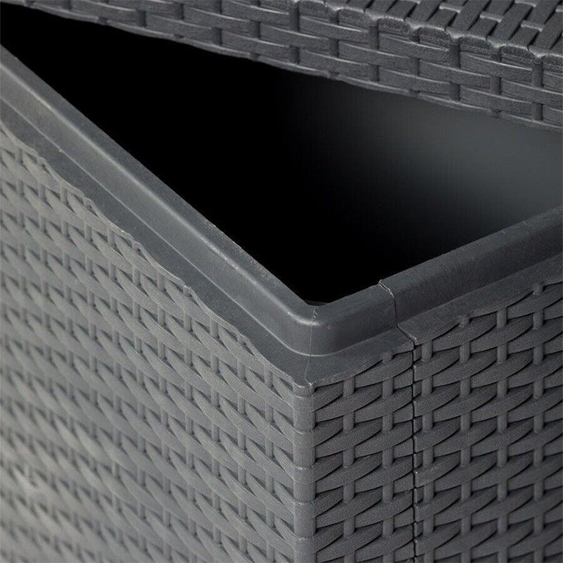 Cassapanca in resina effetto rattan panca contenitore con ruote e manici l 123 cm