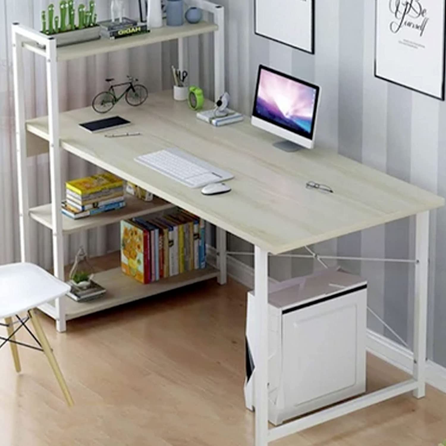 Scrivania con struttura in metallo e scaffali con top in legno cm 120x48 110h