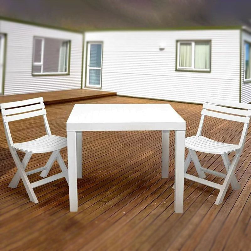 Set da pranzo esterno in resina completo di sedie pieghevoli e tavolo per giardino veranda