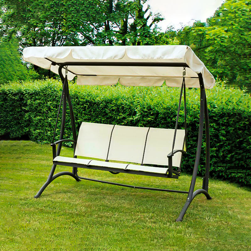 Dondolo da giardino 3 posti in acciaio per esterno veranda con parasole e cuscini