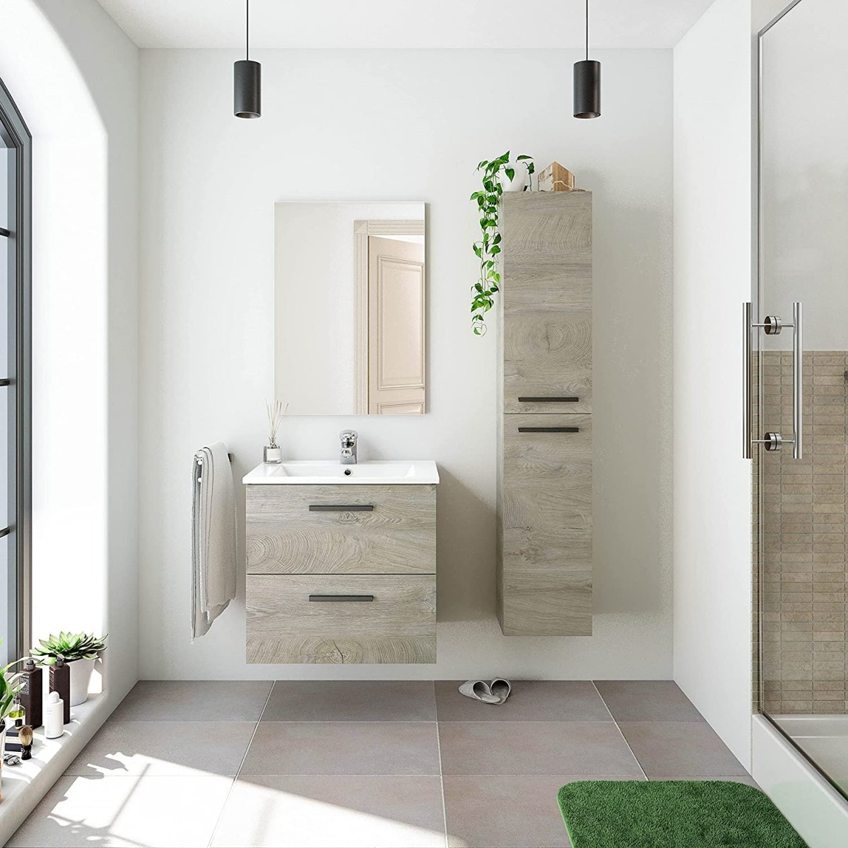 Mobile sospeso a cassettiera sotto lavabo "Aruba" in legno con specchio cm 60x45 57h - MondoViro