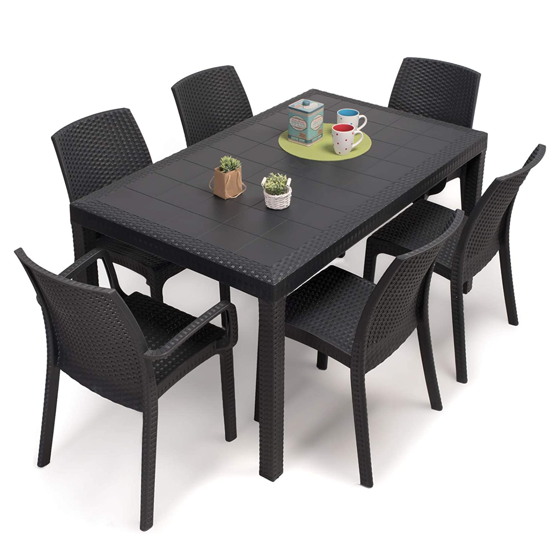 Tavolo da esterno in resina quadrato rettangolare per giardino e veranda