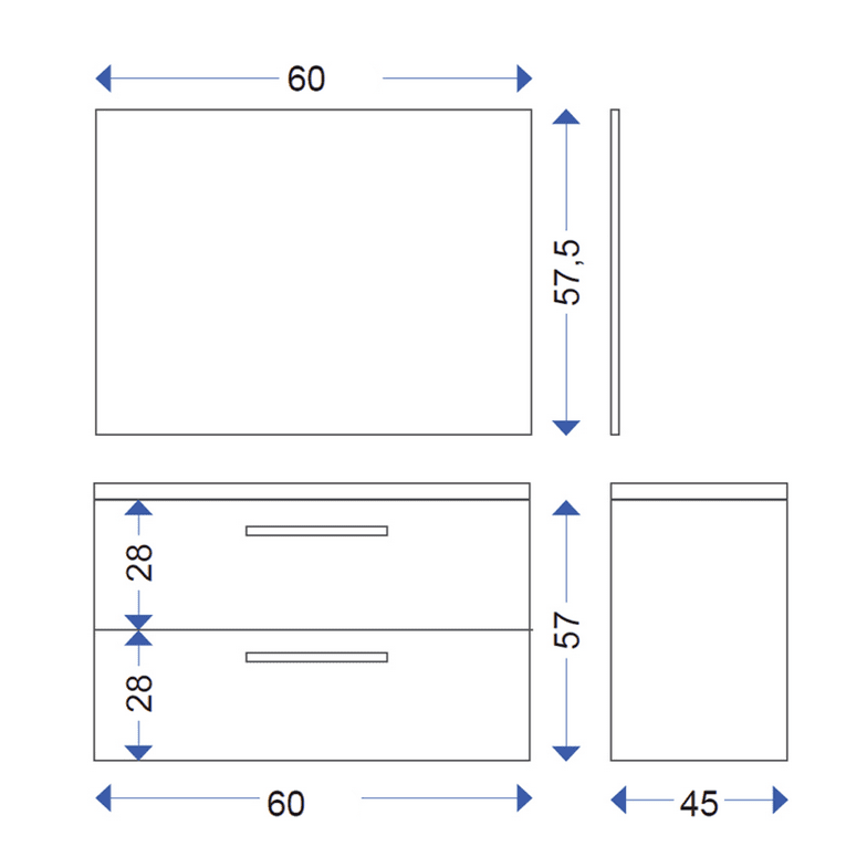 Mobile sospeso a cassettiera sotto lavabo "Aruba" in legno con specchio cm 60x45 57h - MondoViro