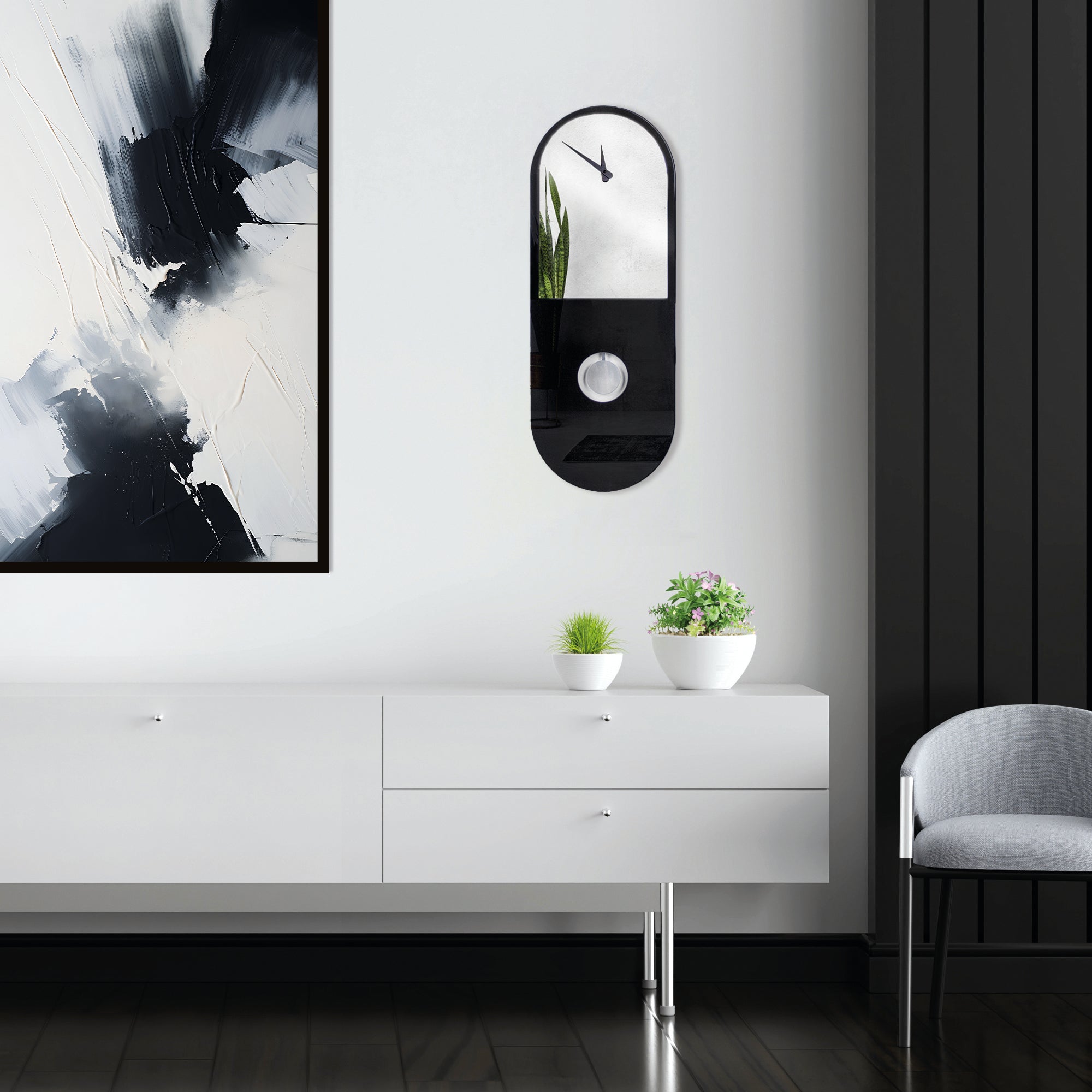 Orologio a pendolo di design "Milano" a specchio argentato