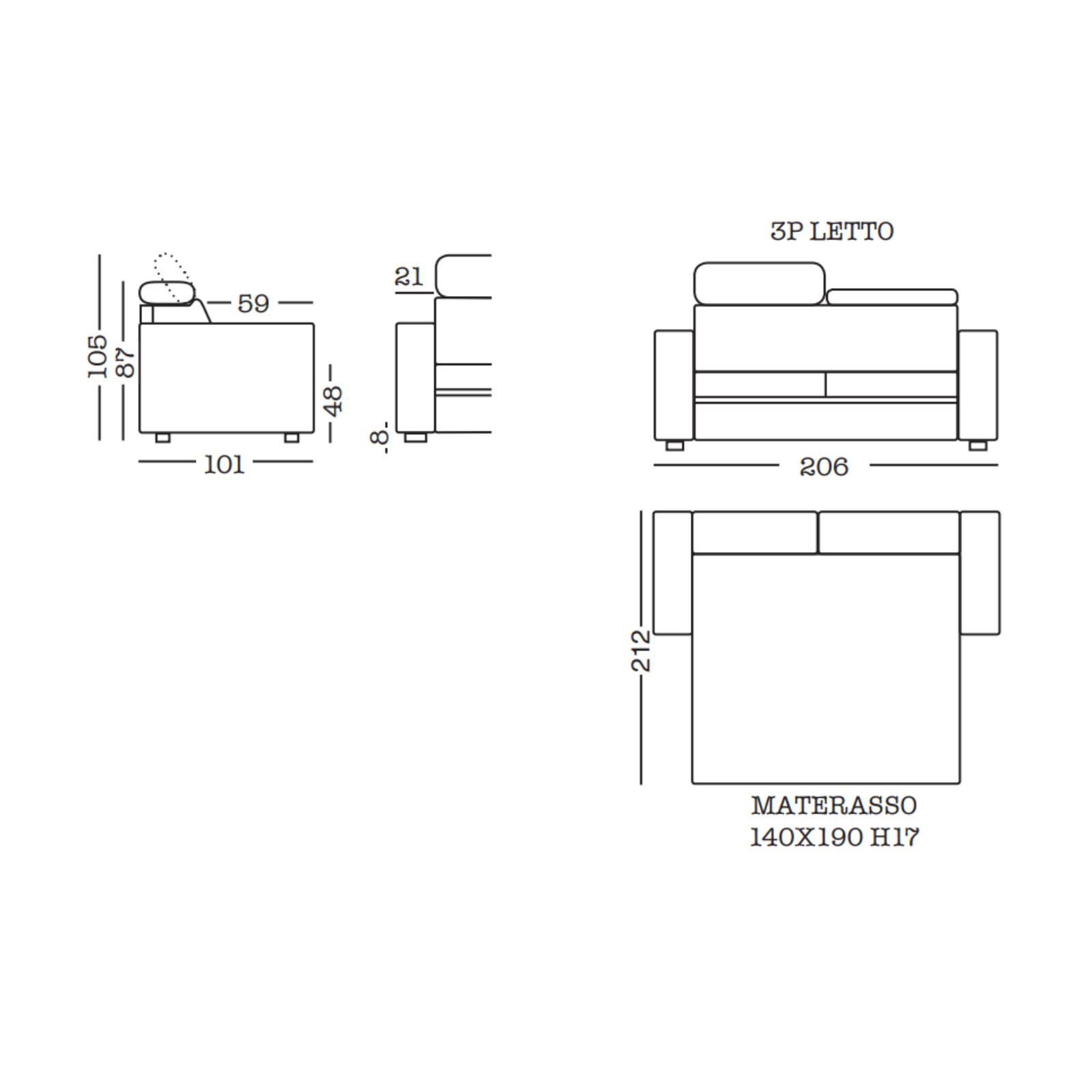 Divano letto Roma matrimoniale 3 posti made in Italy