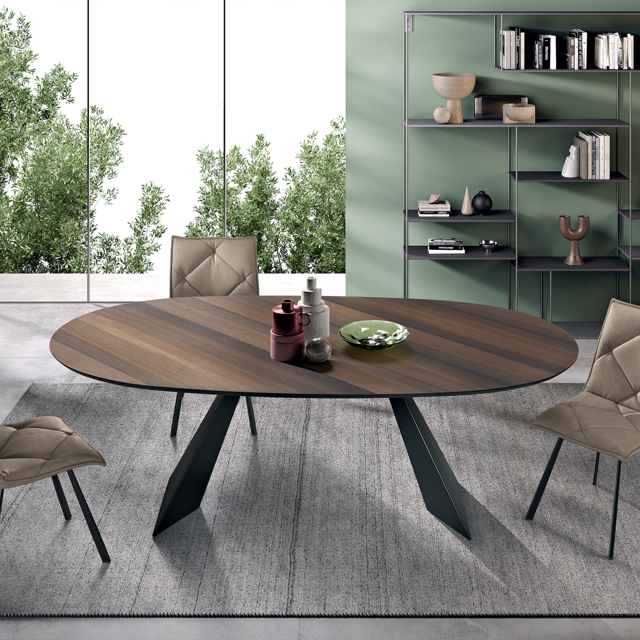 Tavolo fisso moderno da pranzo "Nargy" con base in metallo e piano in rovere cm 210x109 75h