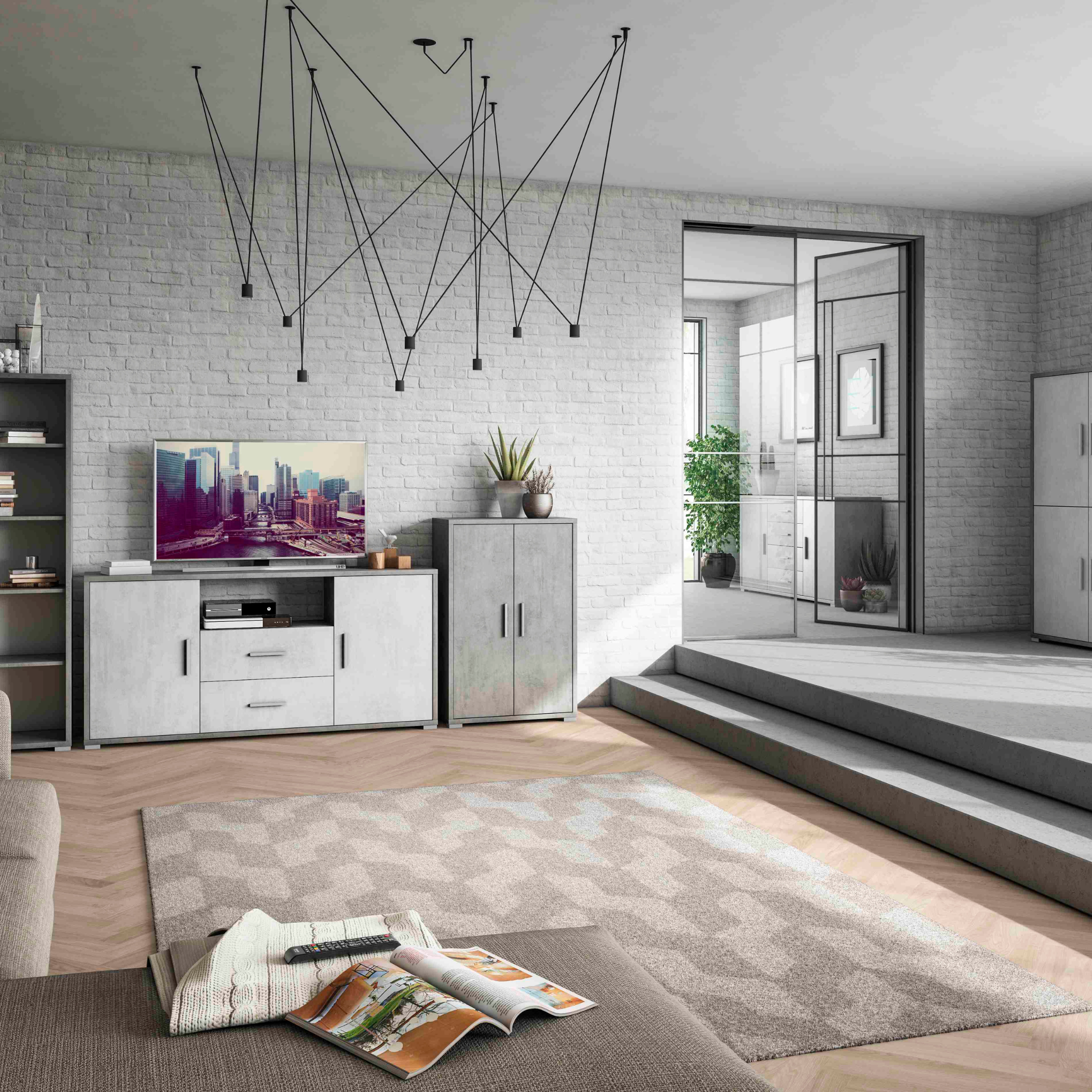 Mobile 2 ante 2 cassetti in legno "Twinfit" madia ingresso cm 174x41 82h