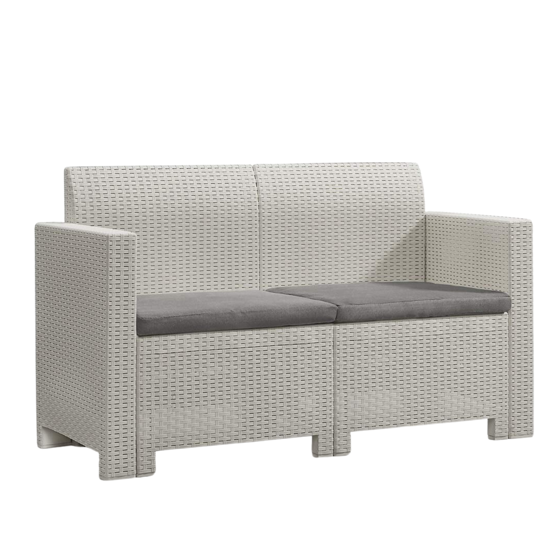 Salotto da giardino "Nebraska II" in resina rattan tavolino + divano + 2 poltrone con cuscini