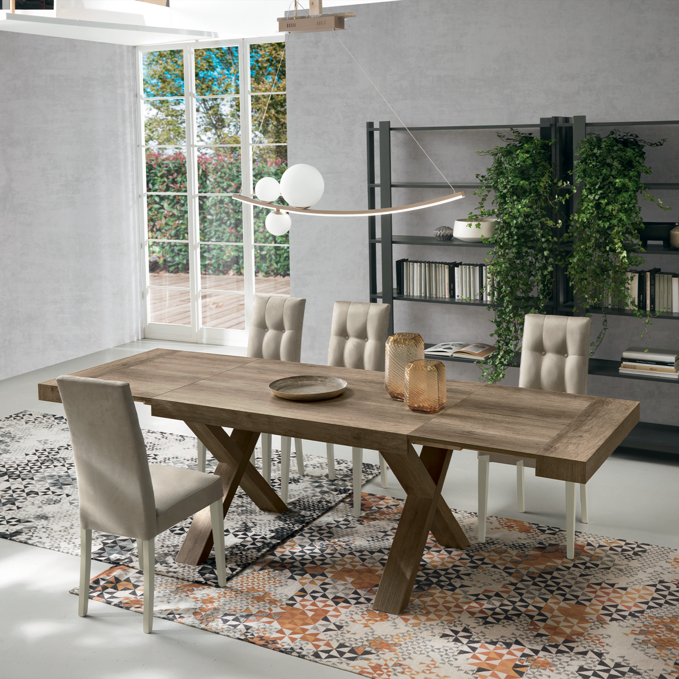 Tavolo allungabile da pranzo "Barton" con allunghe in laminato effetto legno cm 160/260x90 76h
