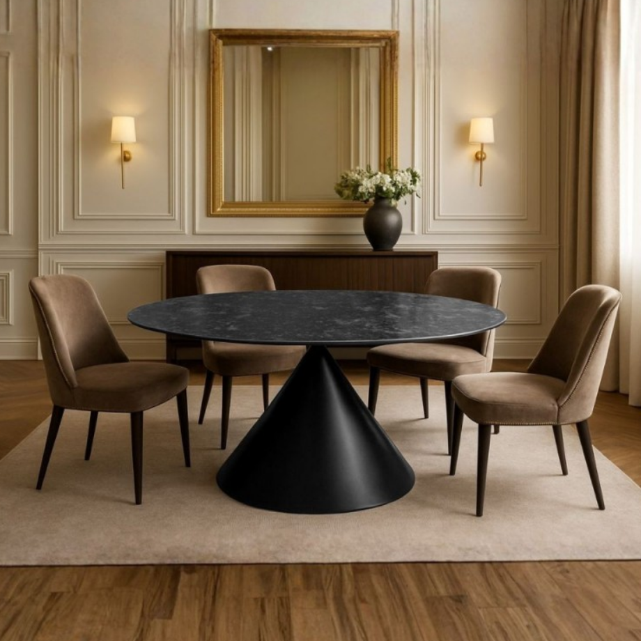 Tavolo ovale fisso "Corte" con piano effetto marmo e base in metallo verniciata a polvere cm 200x80 76h