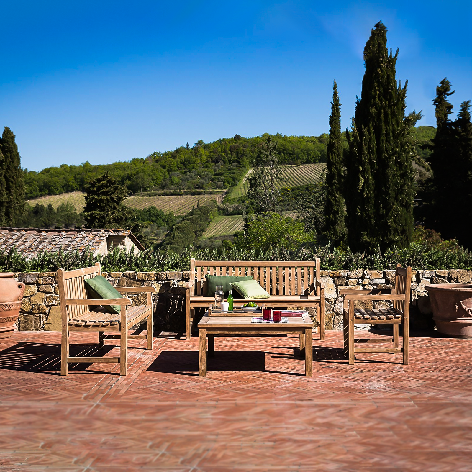 Panca da giardino "Royal" in legno massello tropicale cm 121x63 89h