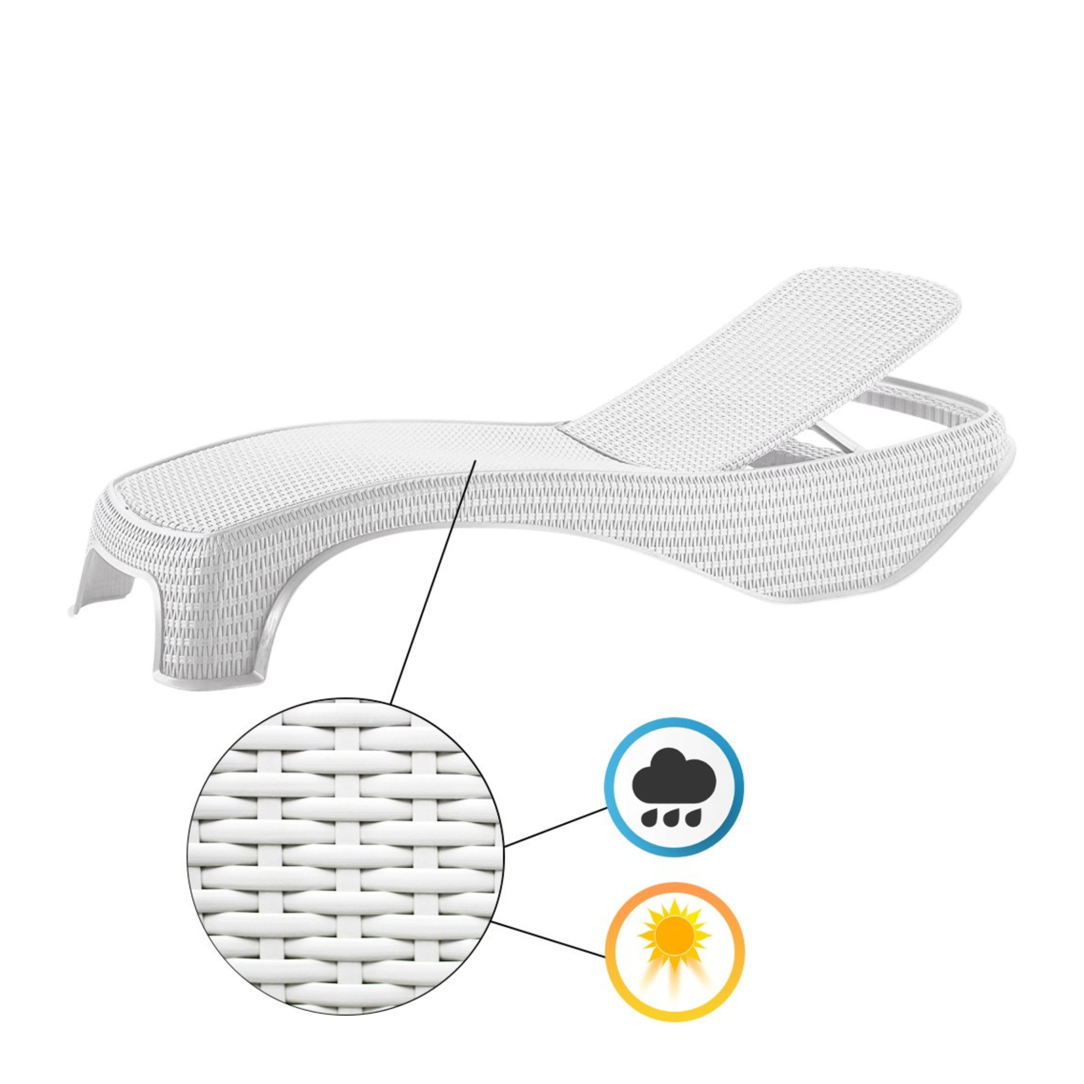 Lettino prendisole in polirattan "Atlantic" reclinabile cm 197x74 36h