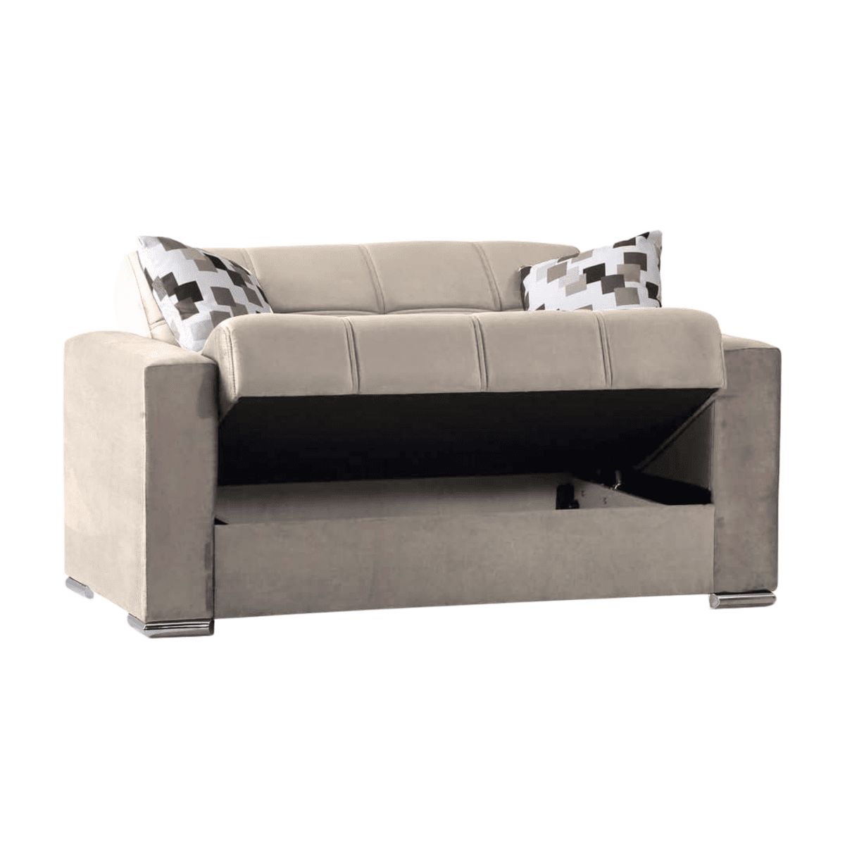 Divano 2 posti contenitore "Alba" in tessuto con piedi cromati cm 158x85 92h - MondoViro