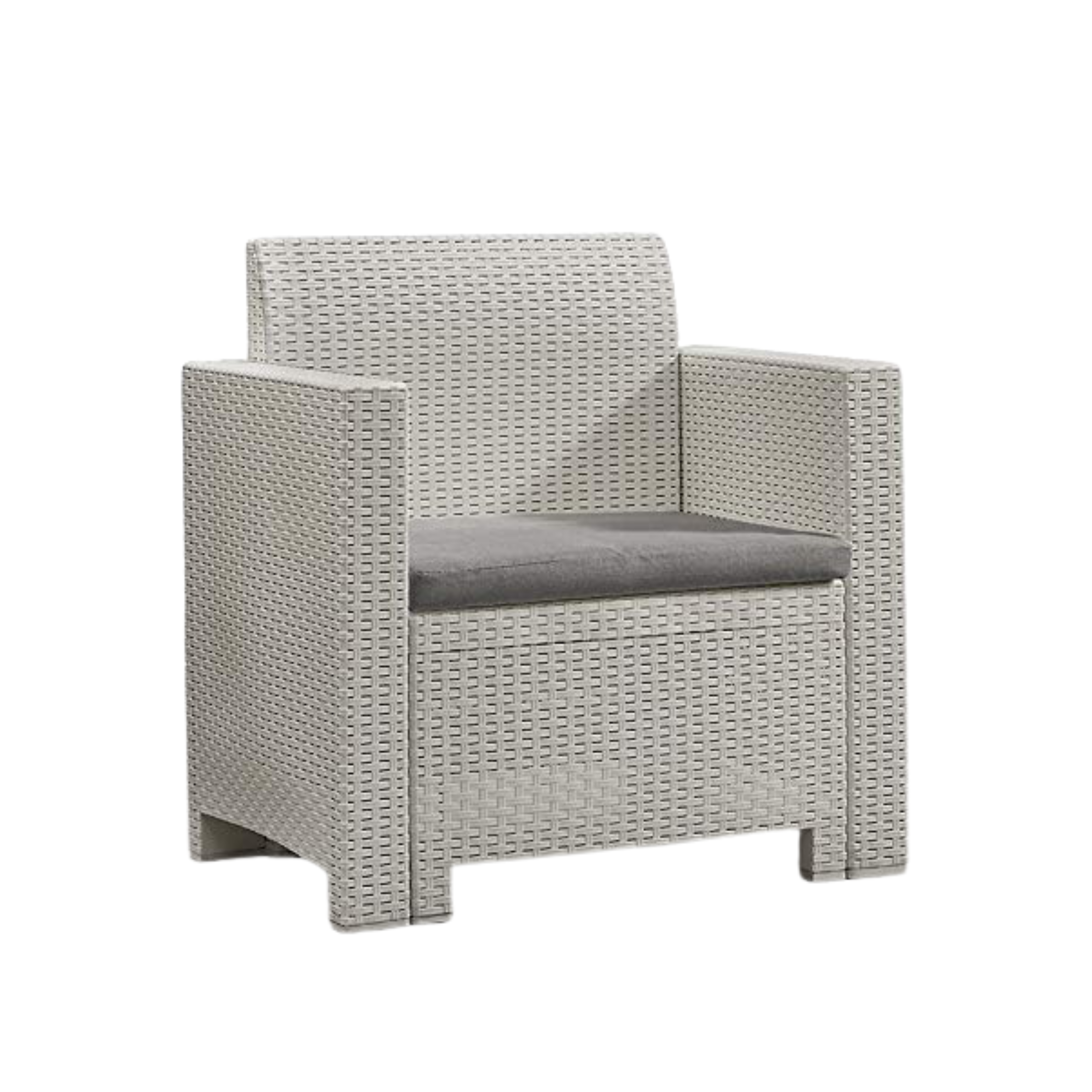 Salotto da giardino "Nebraska II" in resina rattan tavolino + divano + 2 poltrone con cuscini