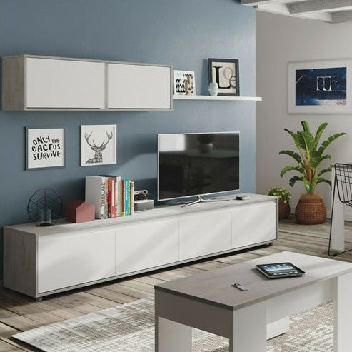 Kit Parete attrezzata Alida bianco cemento con mensola da soggiorno