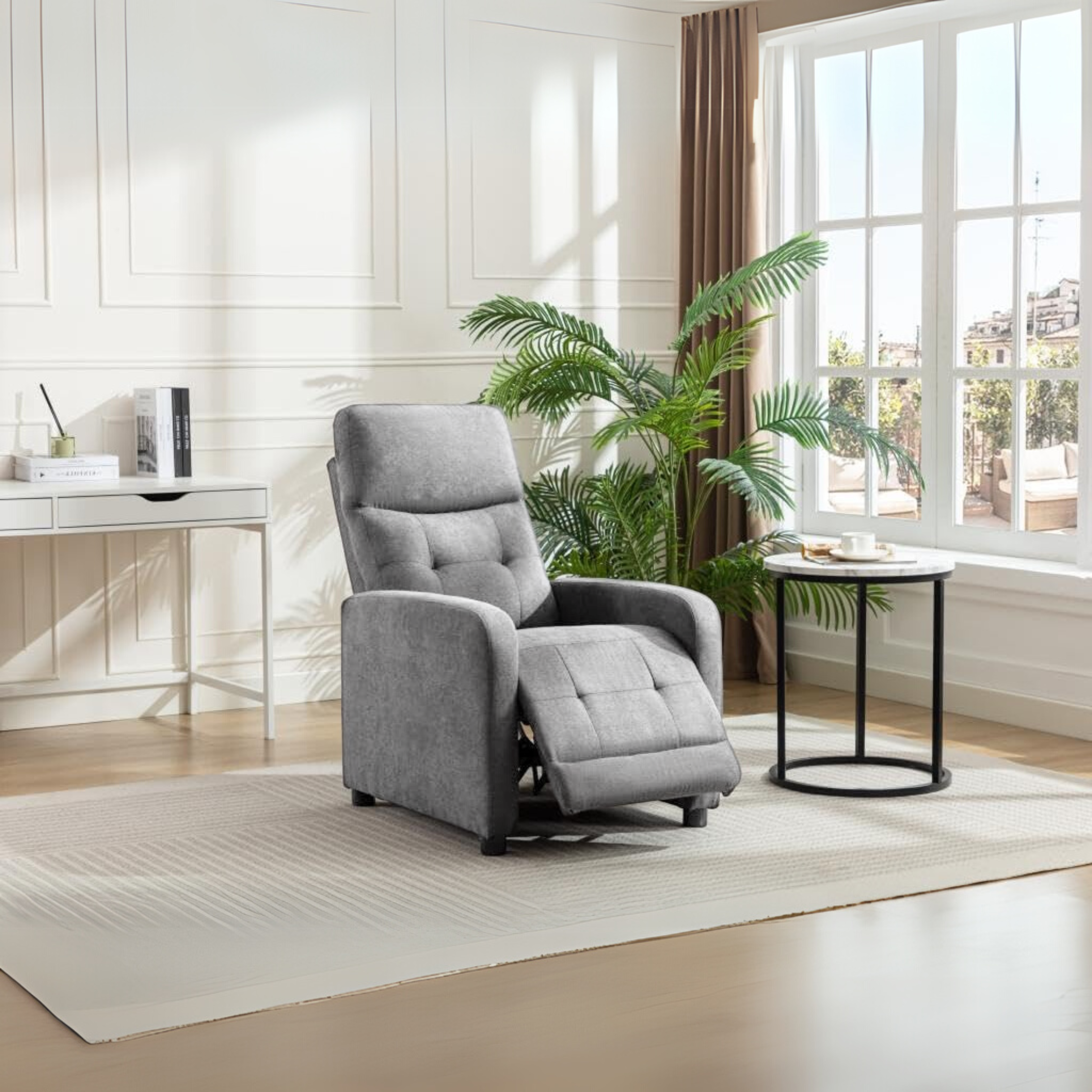 Poltrona reclinabile manuale "Rey" in tessuto liner cm 65,5x85,5 102,5h