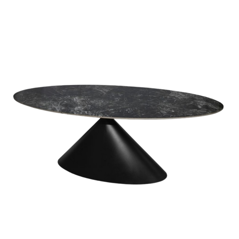 Tavolo ovale fisso "Corte" con piano effetto marmo e base in metallo verniciata a polvere cm 200x80 76h