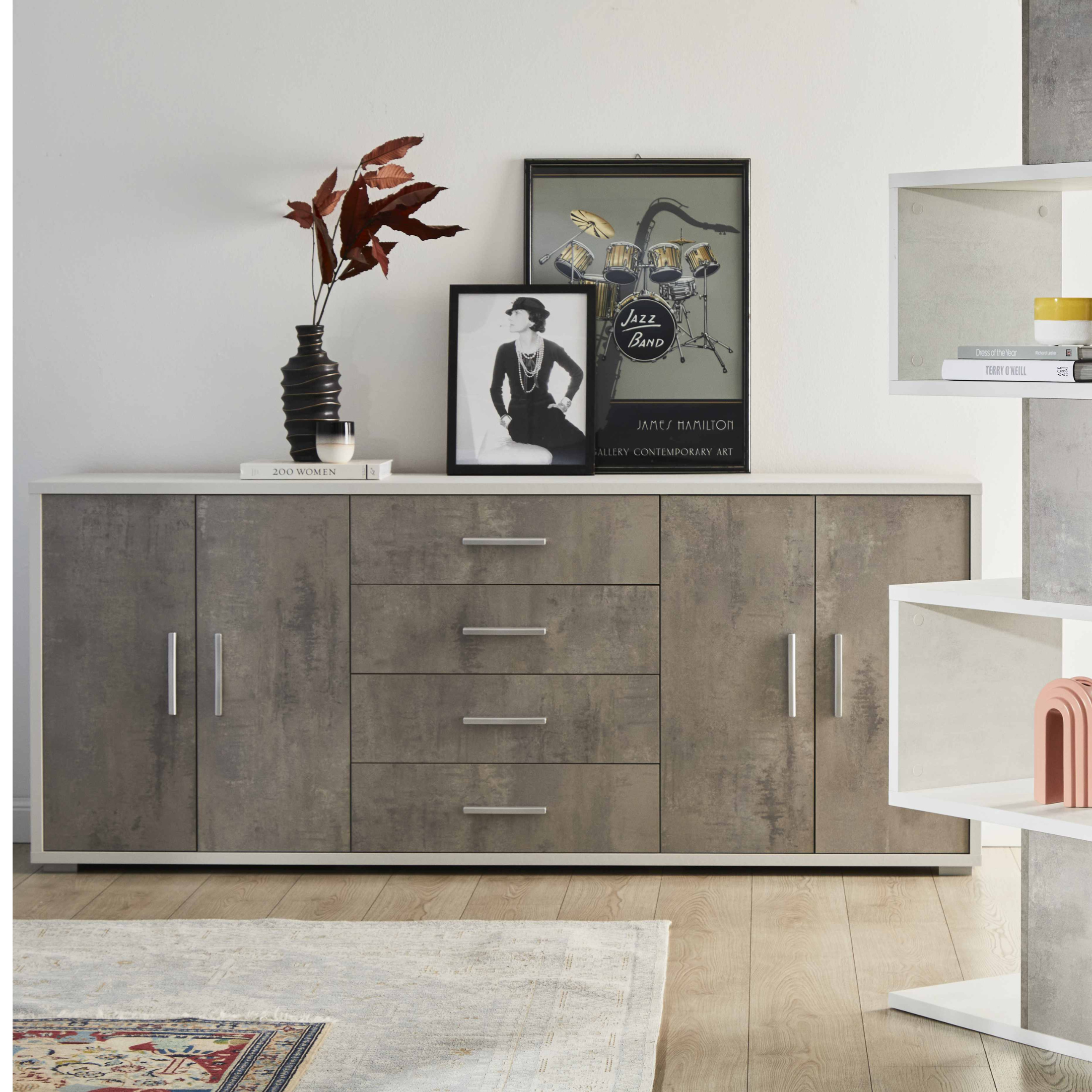 Mobile in legno "Roby" credenza con 4 ante e 4 cassetti cm 203x41 84h