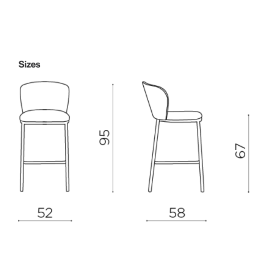 Set di sgabelli fissi "Riva" dal design morbido e accogliente in tessuto cm 58x52 95h