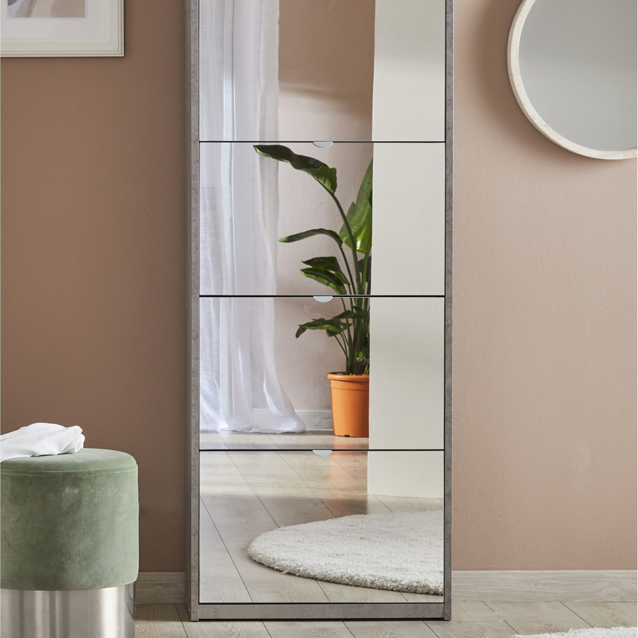 Scarpiera moderna a specchio "Melissa" 5 ante in legno cm 63x18 190h