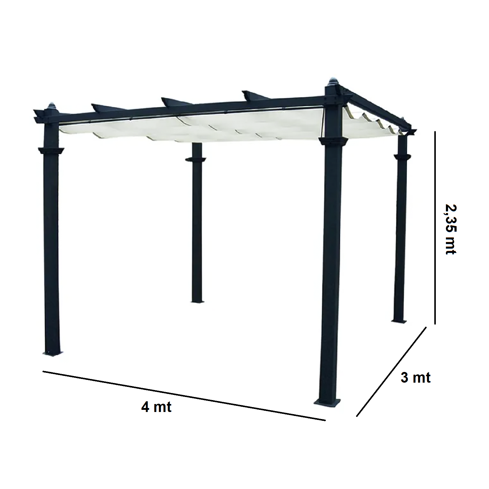 Gazebo in alluminio Linois con telo scorrevole poliestere écru
