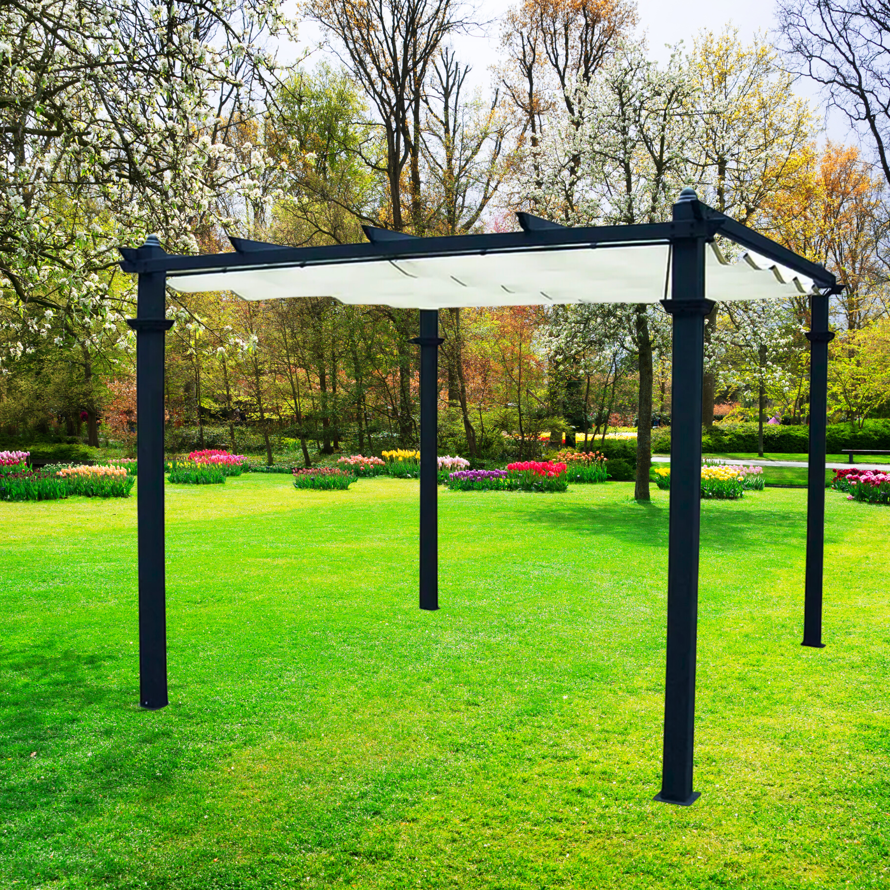 Gazebo in alluminio Linois con telo scorrevole poliestere écru