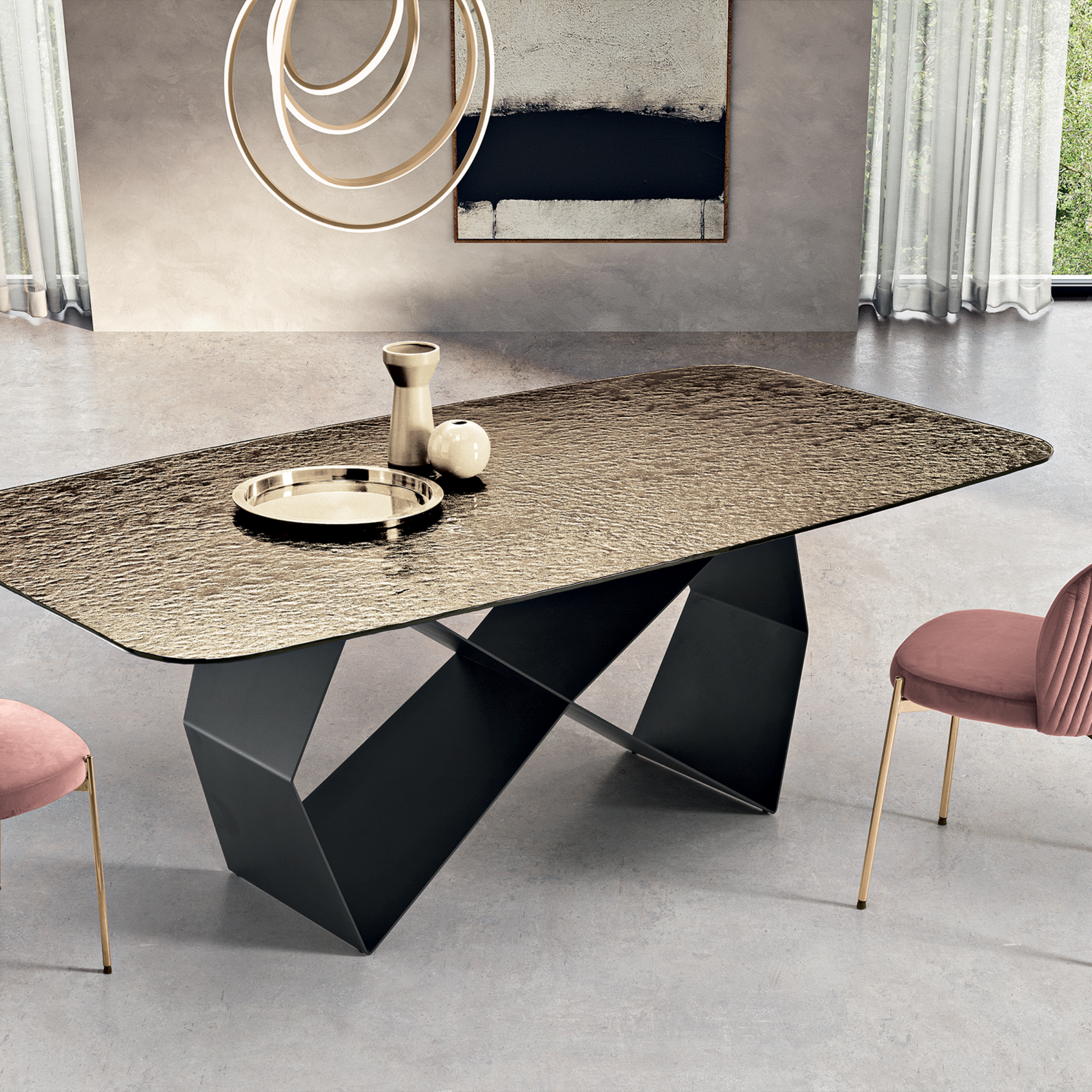 Tavolo fisso moderno "Karlito" con base in metallo verniciato cm 210x110 75h