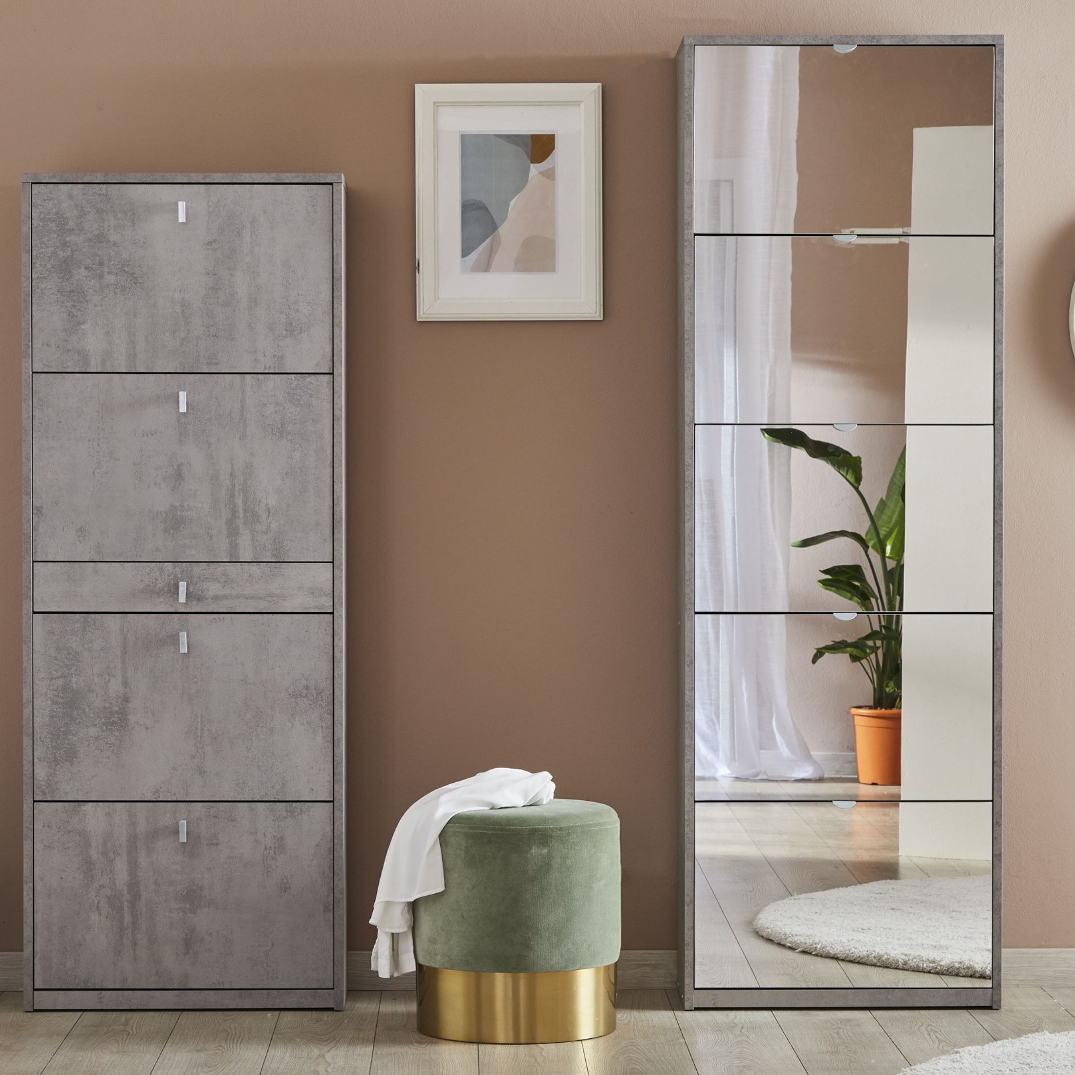 Scarpiera moderna a specchio "Melissa" 5 ante in legno cm 63x18 190h