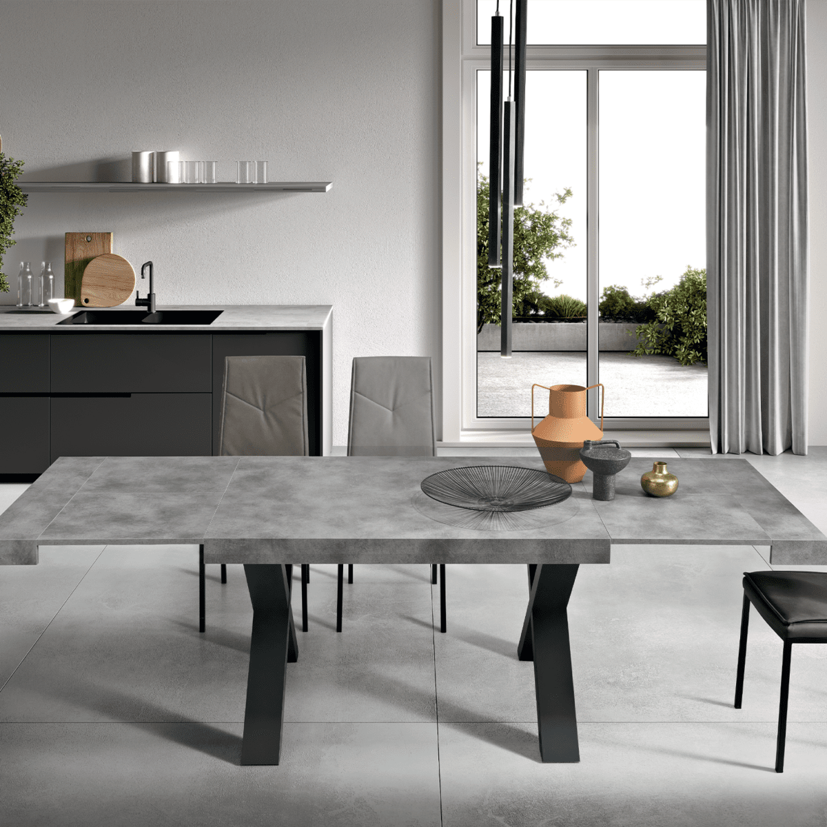 Tavolo allungabile da pranzo "Barton" con allunghe in laminato effetto legno cm 160/260x90 76h - MondoViro