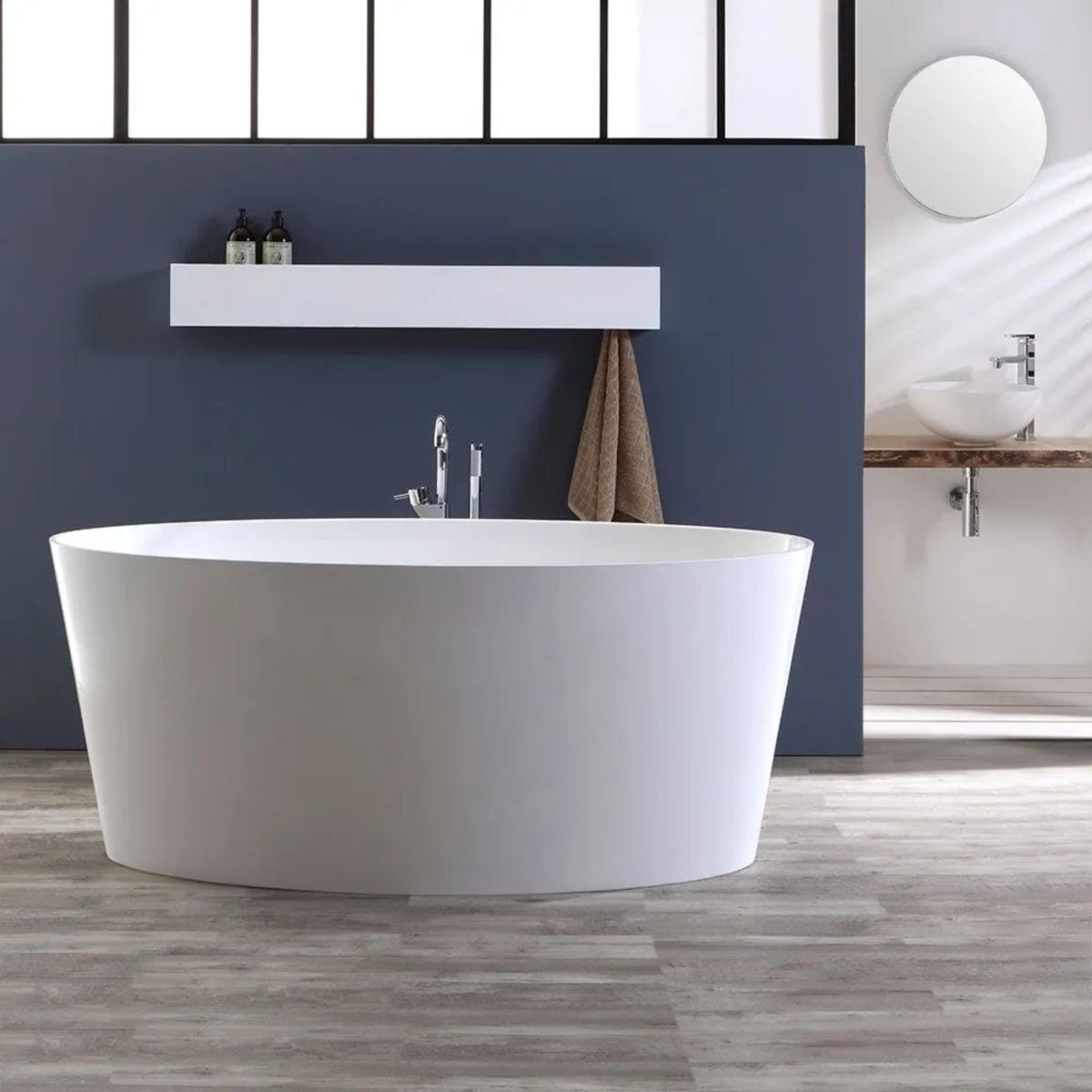 Vasca da bagno centro stanza "Verona" in marmo ricomposto bianco lucido cm 159,3x72 65h - MondoViro
