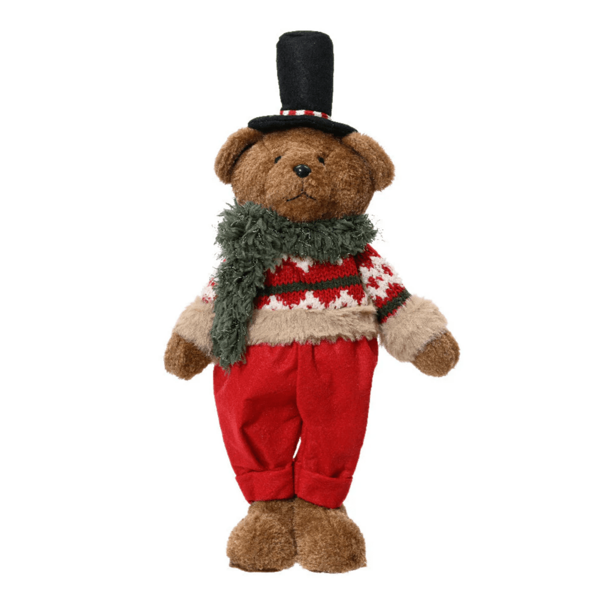Orsacchiotto con cappello e maglione, decorazioni natalizie in poliestere cm 18x10 37h - MondoViro
