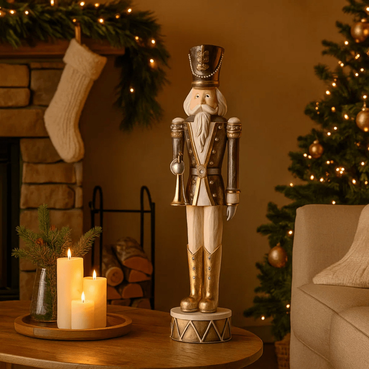 Statuetta soldato schiaccianoci con trombetta, decorazione natalizia elegante cm 52h - MondoViro