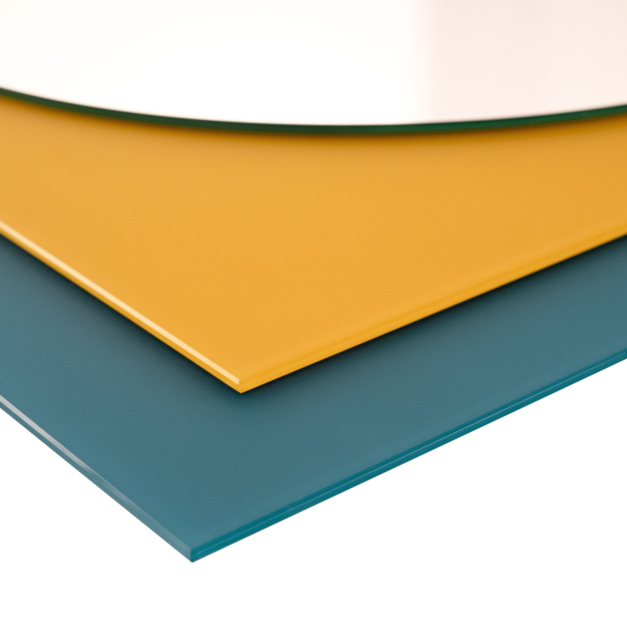 Specchio da parete rotondo "Chanty" pannelli in vetro satinato turchese e senape cm 70x2 57h