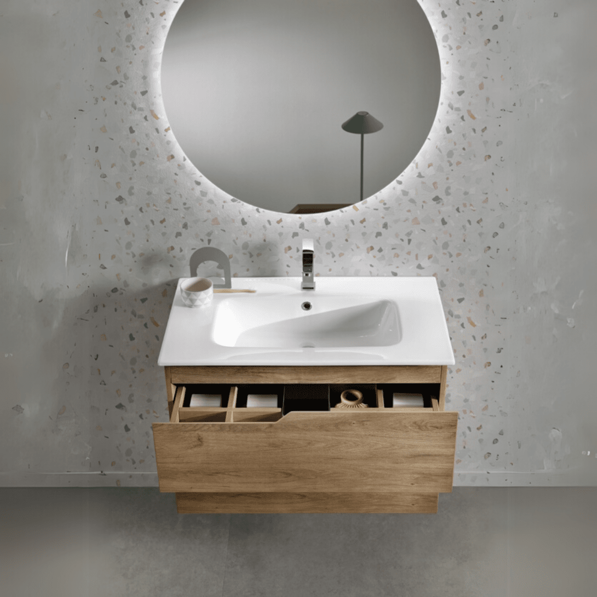 Mobile da bagno sospeso "Mika" moderno specchio Led lavabo 2 cassetti - MondoViro