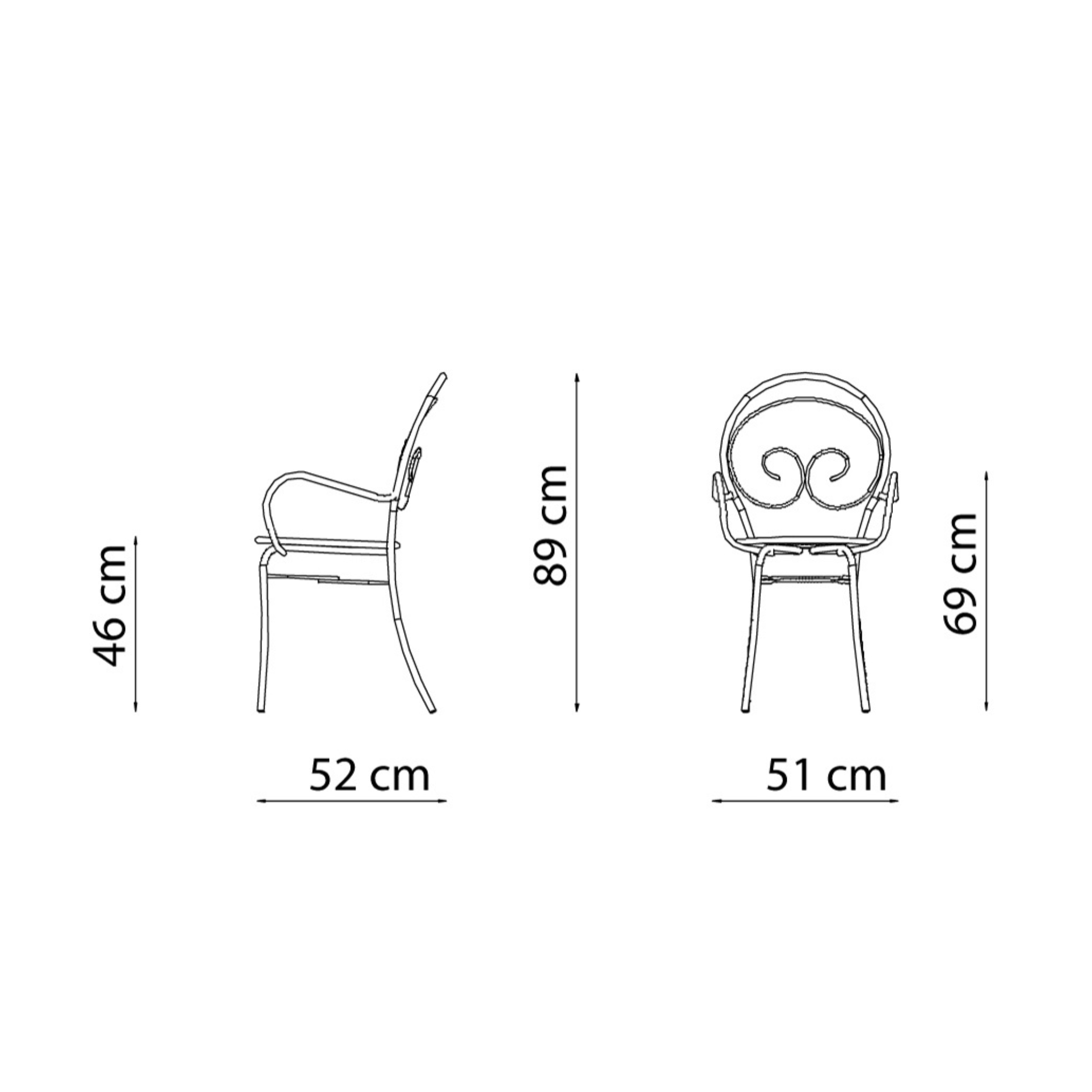 Set di sedie in metallo verniciato "Mimmo" impilabili da giardino cm 51x52 89h