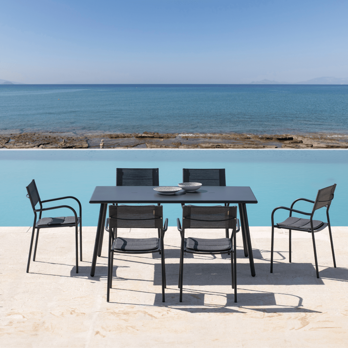 Set di sedie in metallo e schienale in telo "Vera" da giardino impilabili cm 56x50 86h - MondoViro